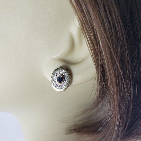 Vintage 10 Karat Yellow Gold Natural Sapphire and Diamond Earrings #12308 - Picture 6 of 6